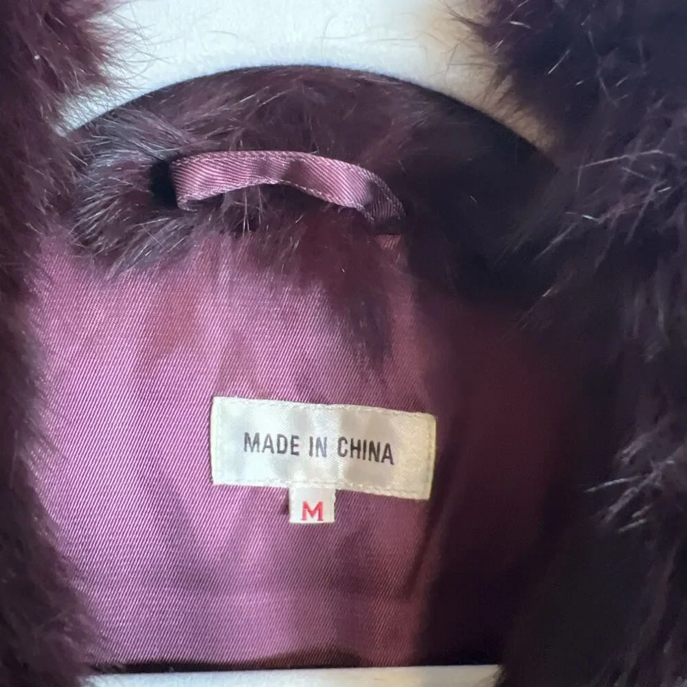 Vintage Women’s Dyed Burgundy Maroon Wine Rabbit Fur Coat Jacket Medium - Picture 3 of 11